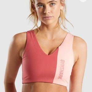 Gymshark Red and Pink V-Neck Sports Bra color block peach brick orange